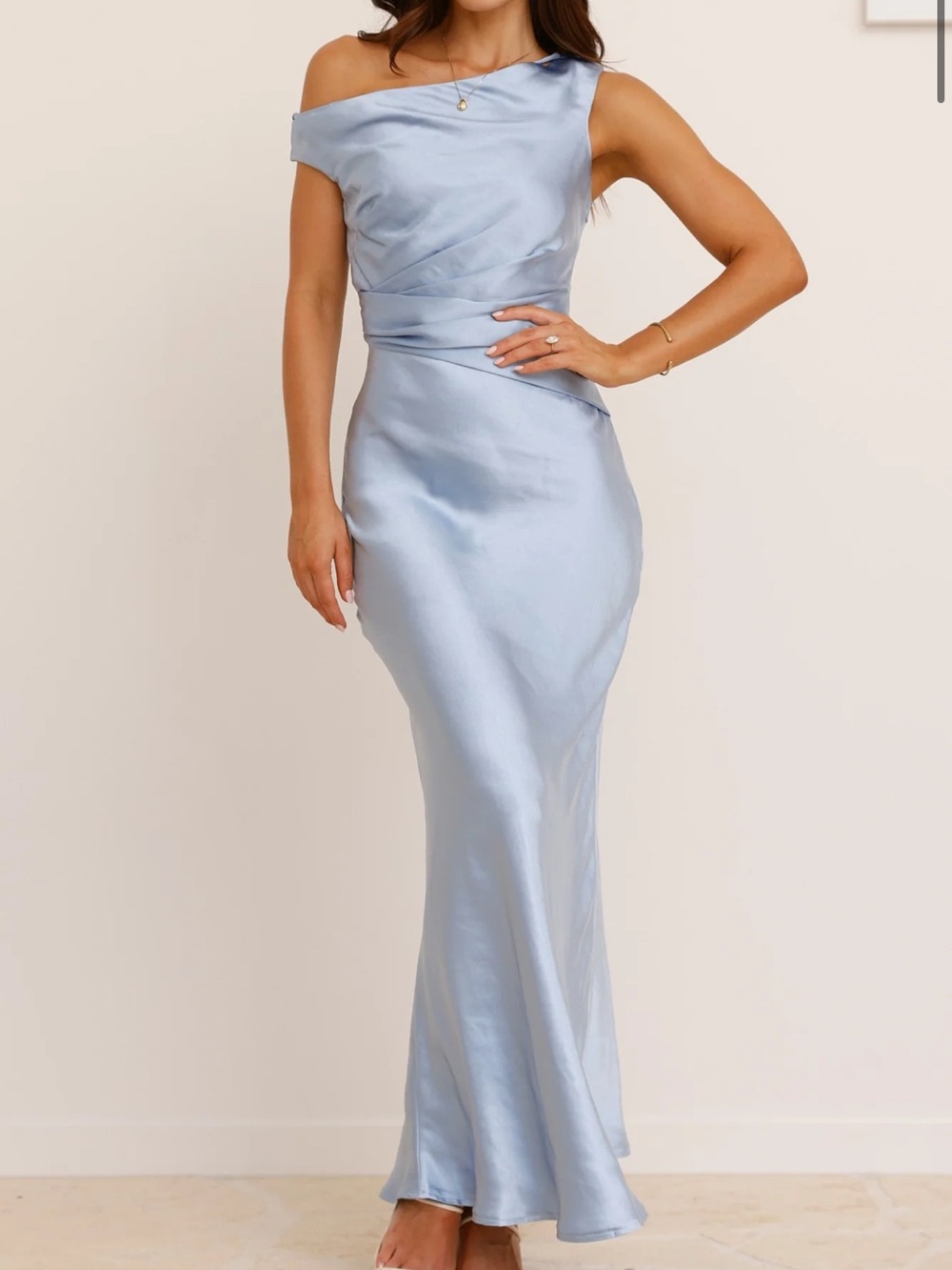 Billy J Auria Off the Shoulder Blue Satin Dress